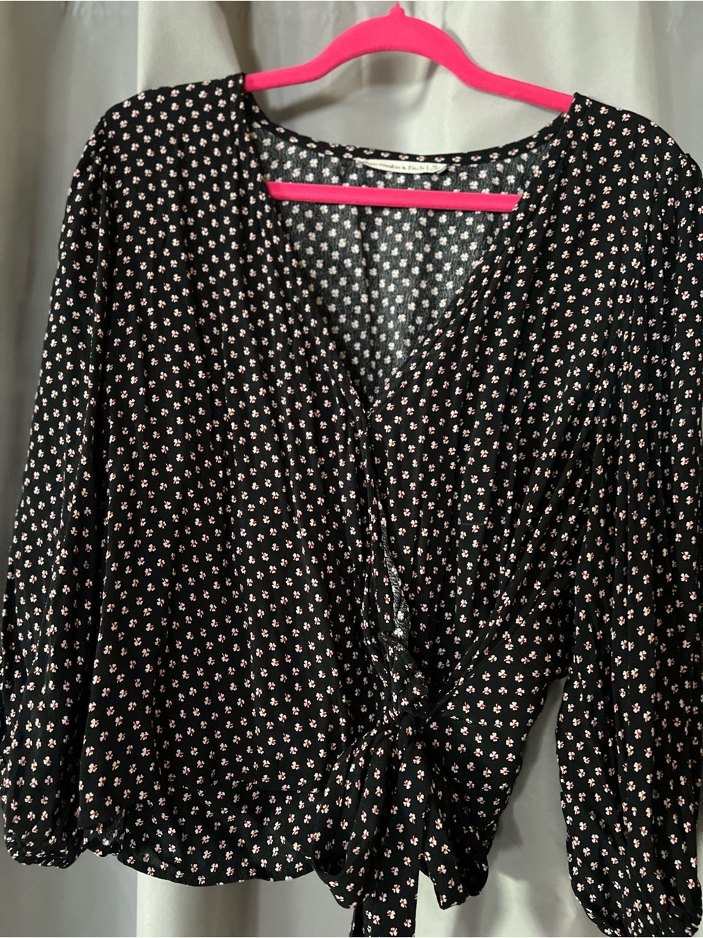 Abercrombie & Fitch Black Floral Tie-Front Top